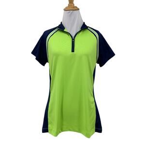 EP New York Shirt Womens M Medium Lime Navy Colorblock Short Sleeve Golf Tennis